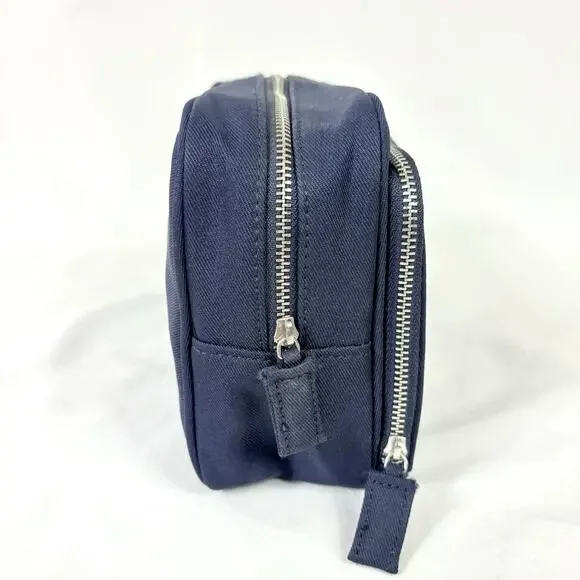 Authentic Prada Amber Homme Toiletry Travel Bag For Men Navy Blue Double Zipper